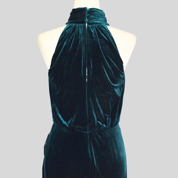 Eliza J. Mock Neck Blouson Velvet Gown Emerald Green Size 8 - Picture 7 of 12